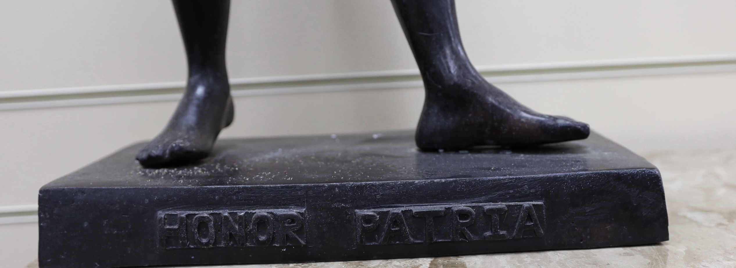 A large bronze figure of a warrior, ‘Honor Patricia’ 80cm